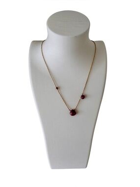 Gold Tone Pink Gem Necklace Delicate Stone Pendant Necklace